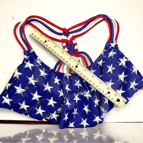 Xhilaration l Red, White, Blue l Flag l Bikini top l Crocheted Back Decor l S - Picture 6 of 11